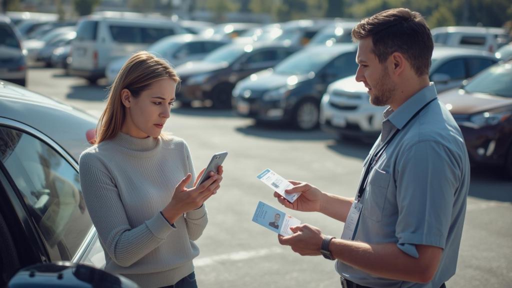 A car locksmith in South Pasadena showing their credentials to a car owner