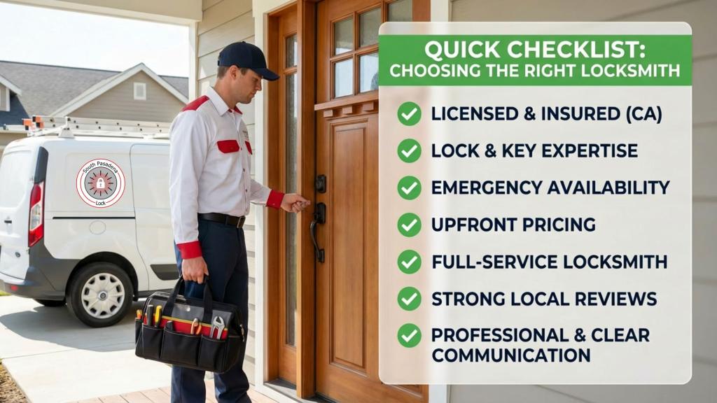 Checklist for choosing the right locksmith in South Pasadena