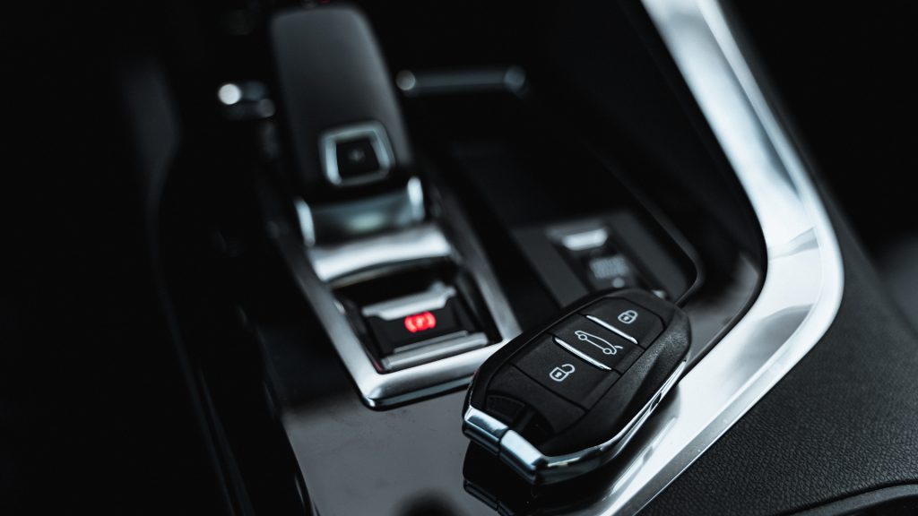 A transponder key inside the car