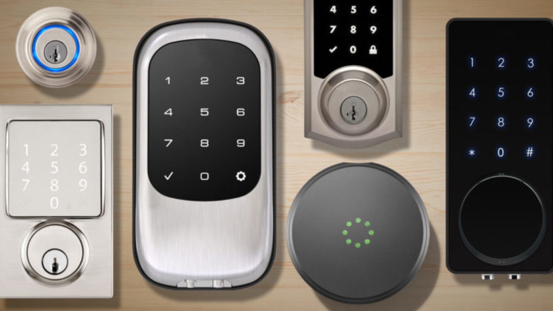 Different styles of keypad door locks