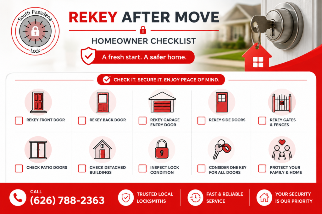 Rekey after move checklist for South Pasadena homeowners