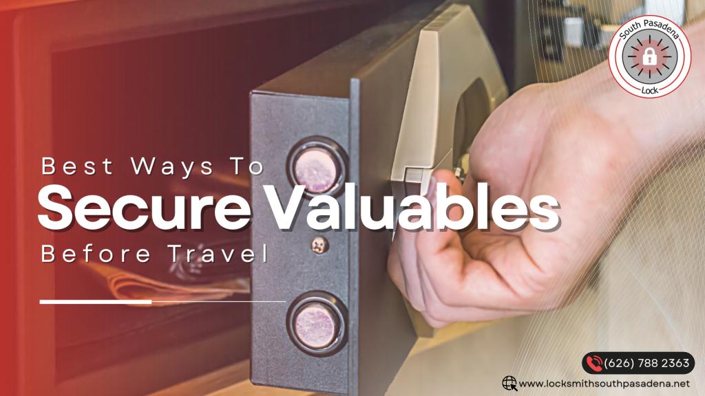 Close-up of a person locking a safe to secure valuables before travel